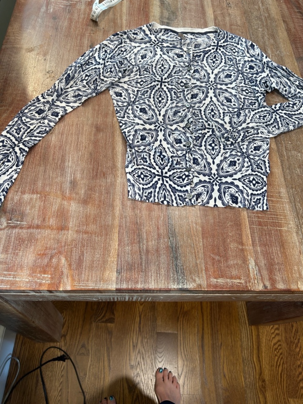 Jigsaw VTG Cotton Navy and White Paisley Cardigan